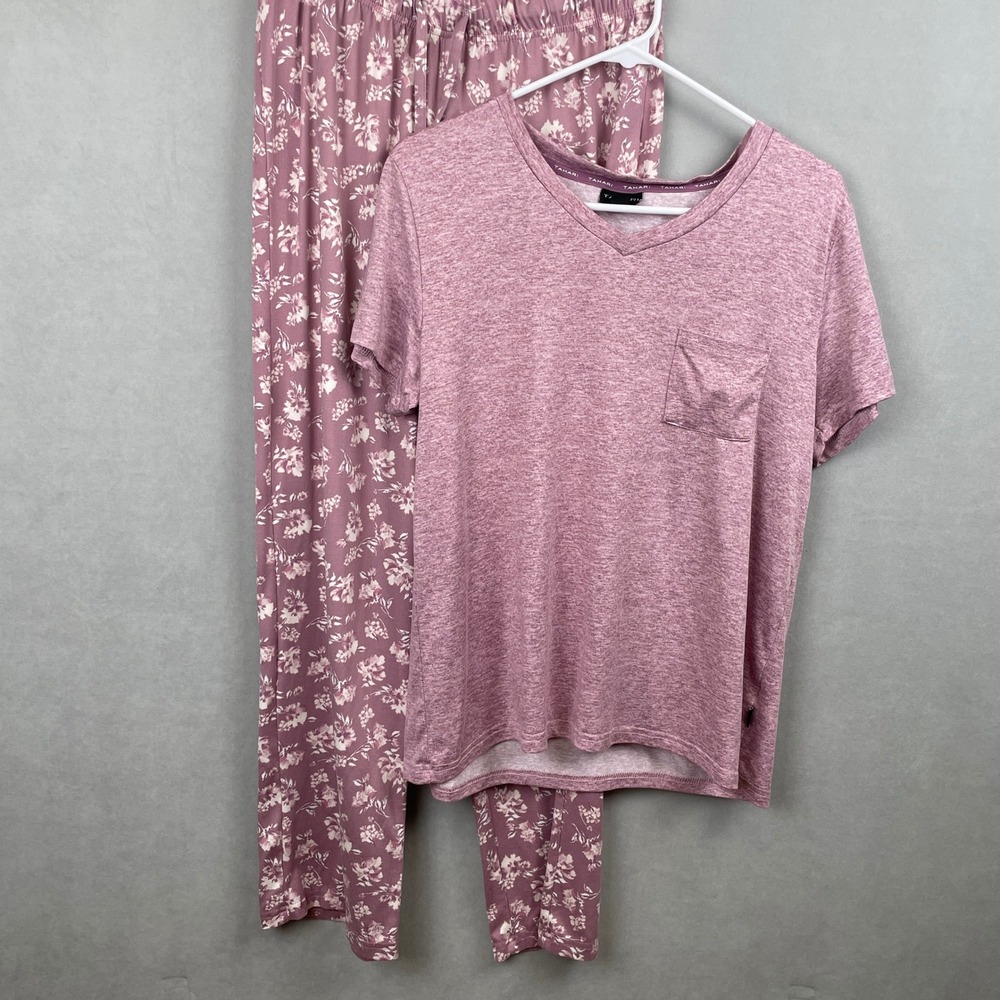 Tahari Womens Mauve Pink Floral Pajama Set V-Neck Top & Pants M Soft Girl Lounge